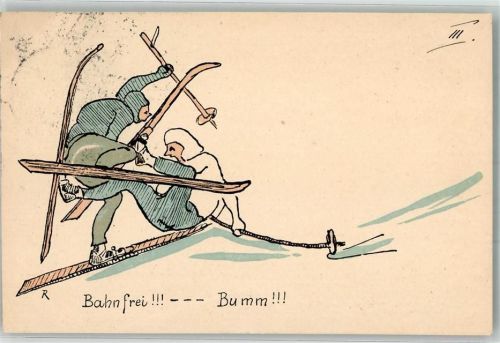 1912 Zwei Skifahrer bei einer unfreiwilligen Kollision