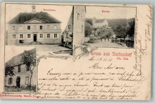 Durlinsdorf 1902 Kirche Schulhaus Handlung