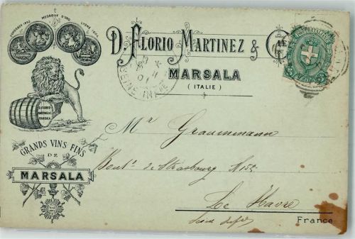 Marsala 1901 Grands Vins fins Marsala Löwe mit den Pranken auf einem Weinfass