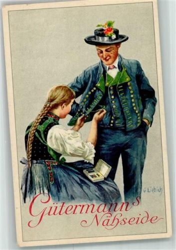 Gutach Werbung Gütermann Nähseide Schwarzwald Tracht Frau beim Nähen