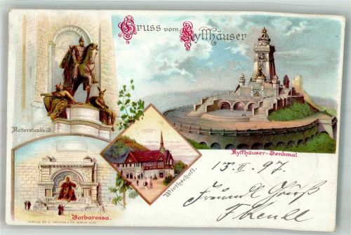Bad Frankenhausen 1897 Bahnpost Artern Frankenhausen Zug 431 16.2.97 Kyffhäuser Denkmal