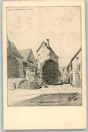 97990 W6993 Creglingen Künstlerkarte sign. Gallatin.W. Alte Stadtmauer Turm