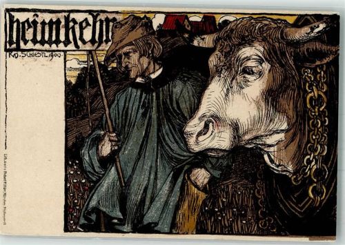 1900 Heimkehr Bauer Rind Landwirtschaft