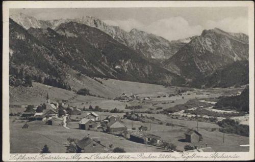 um 1930/40 Hinterstein: Luftkurort, mit Gaishorn 2242 m, Rauhorn 2249 m, Kugelhorn und Alpelsspitze,M. Kaufmann AKU1