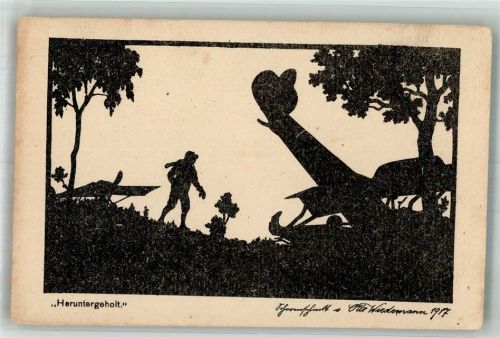 1917 sign. Otto Wiedemann Heruntergeholt Scherenschnitt Luftfahrerdank
