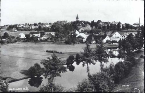 Haslach um 1950/60 Haslach, Österreich, Stadtansicht, Fluss, Kirche AKU1
