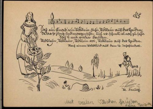1948 Frau, Liedzeilen, Noten, Künstler-AK