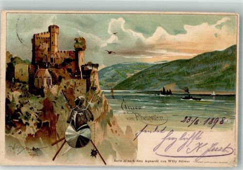 Boppard 1898 Burg Rheinstein Serie II nach dem Aquarell
