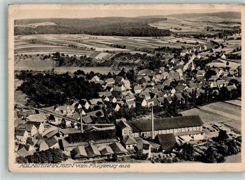 74858 W6955 Aglasterhausen 1934 FOTO KEINE AK Fliegeraufnahme des Ortes mit Ev. Kirche Original aufmontierte Verlagsmusterkarte