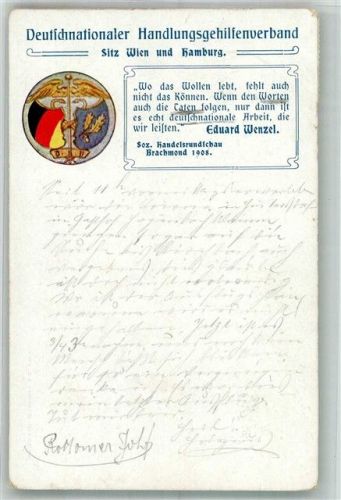 1910 Deutschnationaler Handlungsgehilfenverband , Der Verein nahm keine Juden als Mitglieder auf.