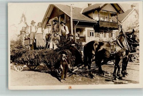 1915 - 1920 Ereignis Festwagen im Dorf Tiergespann Kostüme Schuhplattlerfahrt