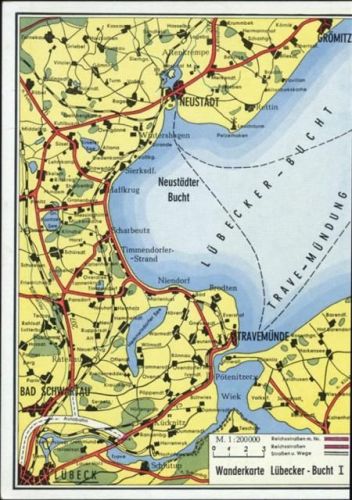 um 1970/80 Lübeck, Lübecker Bucht, Landkarte,Schöning & Co AKU2