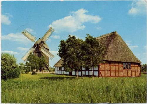 1981 Kiel/Molfsee, Freilichtmuseum (museum), Bockmühle (mill) von 1766 und Haus Storm,Joachim Eicke AKU2