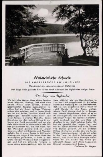 um 1950/60 Malente: Die Angelbrücke am Uglei-See,Schöning & Co