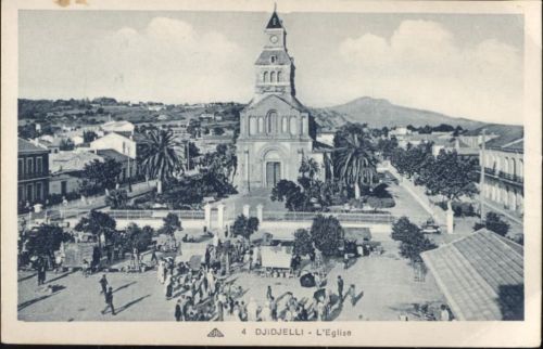um 1920/30 Djidjelli, Algerien, Kirche, Palmen