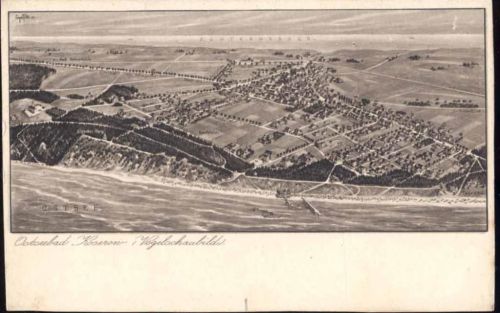 17459 O2225 Koserow um 1920/30 - Koserow, Panorma aus der Vogelperspektive, gezeichnete Druckvorlage,sign. Eugen Felle