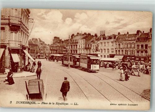 Dunkerque 1928 Marktszene Straßenbahn Place de la République