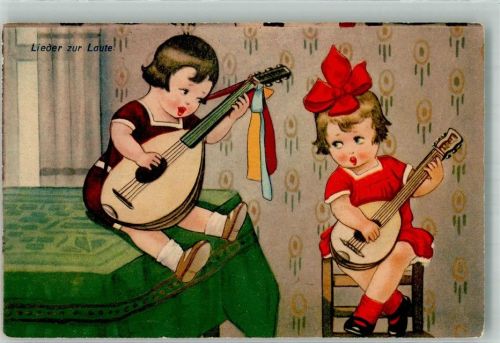 1925 Zwei kleine Kinder spielen auf der Laute Amag 0123