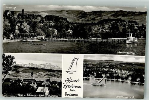 Kressbronn Panorama des Ortes mit Pfarrkirche Maria Gasthaus Sonnenhof und Landungssteg Bodenseeverlag 2736