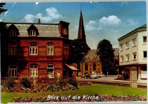 Nortorf 1967 Blick auf die Kirche, Geschäfte, Ford Taunus, VW-Käfer, Granistein Berlin 367km
