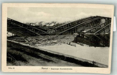 Namur 1916 Feldpost WK I Nr. 402 gesprengte Eisenbahnbrücke