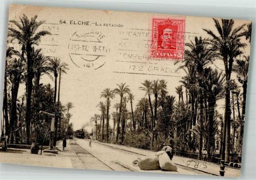 Elche Elx Foto AK Bahnhof Eisenbahn Marke Bildseitig