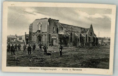 Varenne-l'Arconce Kirche Trümmer Feldpost WK I