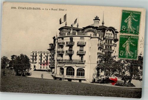 Evian-les-Bains 1917 Royal Hotel Marke bildseitig