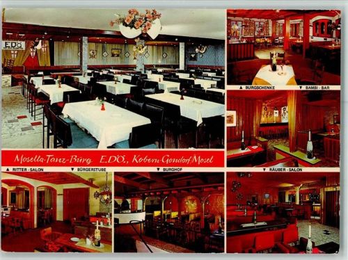 Kobern Mosella-Tanz-Burg E.DÖ. Innenaufnahmen Ritter-Salon Bürgerstube Burghof Burgschenke Bambi-Bar Räuber-Salon