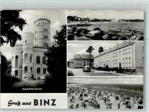 Binz Jagdschloß Granitz Erich-Weinart-Straße Strand Strandkörbe Teilansicht 4-Bildaufnahme