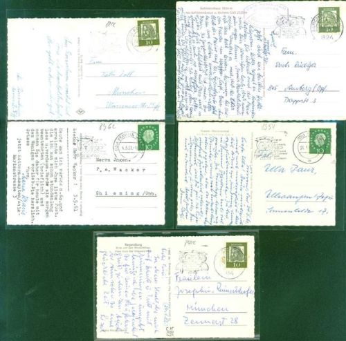 Eulen Stempel auf AK´s Lot mit 5 AK, 1961-1962; überwiegend gute Erhaltung, gelaufen
