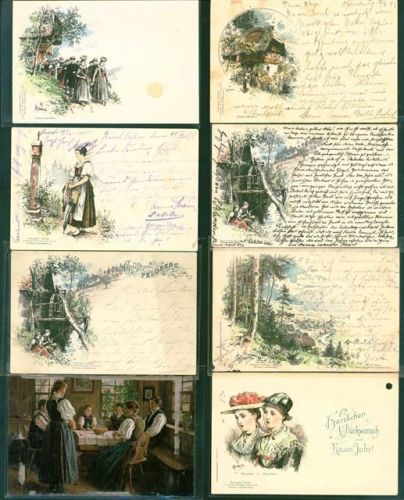Schwarzwald Künstlerkarten Lot mit 47 AK, auch mit Lithos, ca. 1896-1940: teils mit Gebrauchsspuren, teils gelaufen