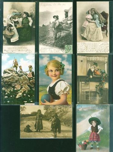 Kinder mit Trachten Lot mit 9 AK, 1904-1922; überwiegend gute Erhaltung, größtenteils gelaufen