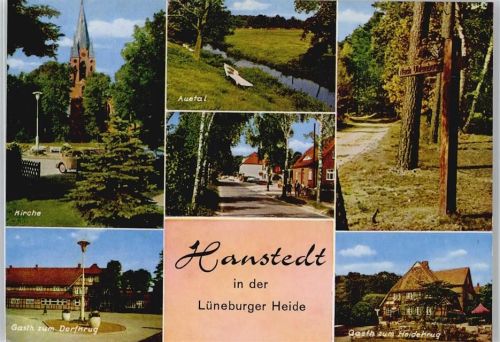 Hanstedt Kirche Bach Gasthaus zum Heidekrug Gasthaus zum Dorfkrug