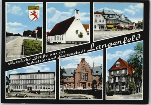 40764 W4018 Langenfeld (Rheinland) - Hauptstraße Krankenhaus Kirche Wappen Auto