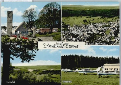 35767 W6349 Breitscheid , Hess - Ella Paul, Buchhandlung, Bürobedarf, Kath. Kirche, Flugplatz, Fernblick, Blick auf Breitscheid