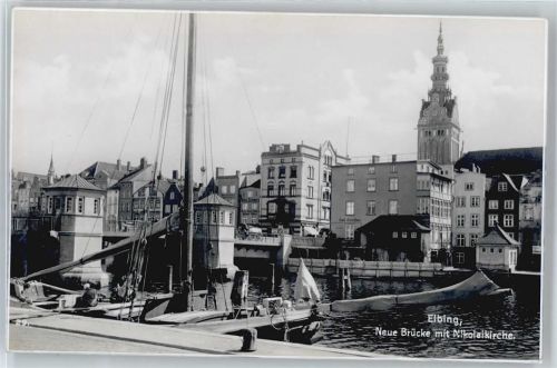 Elbing Neue Brücke, Kirche, Trinks AK