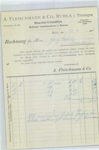 Ruhla Firmenrechnung Raucher-Utensilien Fleischmann