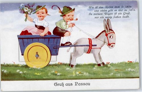 Passau , Kinder auf Esel , sign. John Wills