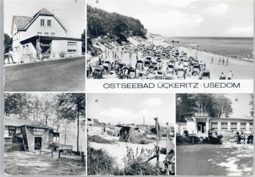 17459 O2235 Ückeritz , Usedom - Rats-Café, Strand, Café Fischerhütte, Campingplatz, Gaststätte Strandklause