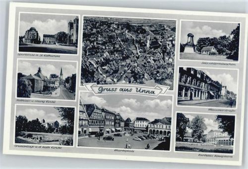 Unna Sparkasse, Kirche, Salzsiederhäuschen, Massenerstraße, Kurhaus Königsborn, Marktplatz, Rathaus, Fliegeraufnahme