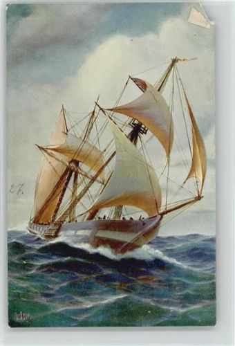 1905 - 1910 Nr. 204 Segelschiff a.d. Küste von Malabar Künstler sign Rave