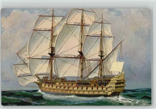 1910 Nr 123 Franz. Linienschiff le Sans pareil um 1770 Segelschiff Künstler sign Rave