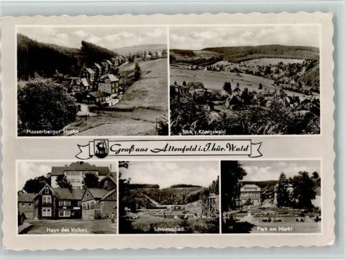 Altenfeld Masserberger Straße Blick vo Königswald Haus des Volkes Schwimmbad Park am Markt