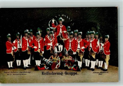 München 1907 Reifschwung-Gruppe Schäfflertanz Offizielle Postkarte des Tänzer-Comité