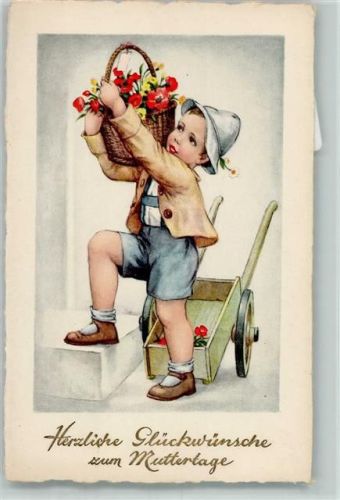Erika Nr. 3287 Junge mit einer Blumenkarre