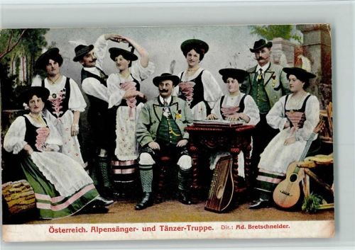 Alpensänger- und Tänzer Truppe - Volksmusik 1908 AK