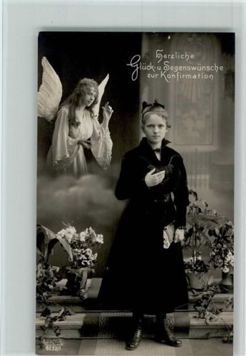 Serie 6132-1 Mädchen mit einem Schutzengel - Fotomontage, beschnitten AK