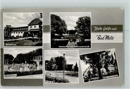 Melle Badehaus Freibad Sprungturm Heimathof mit Schwanenteich Kurpark Marktplatz