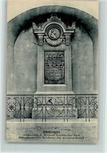 Bad Säckingen Grabstein des Werner Kirchhofer und Margareta von Schönau mit Scheffel-Relief